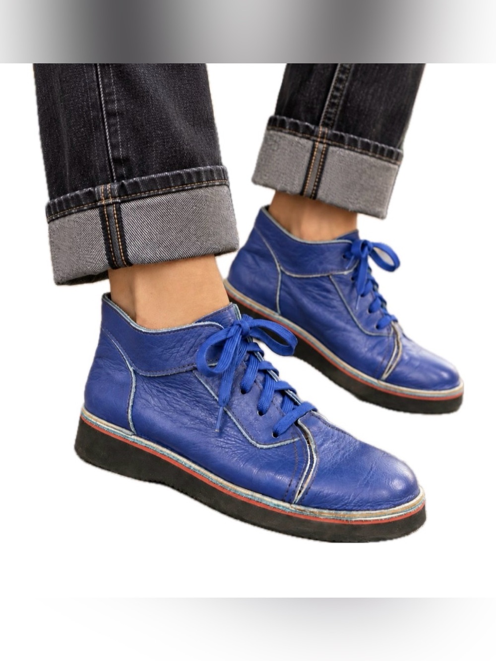 VTG Soletech Blue Leather Lace-up Bootie. Women’s size 7